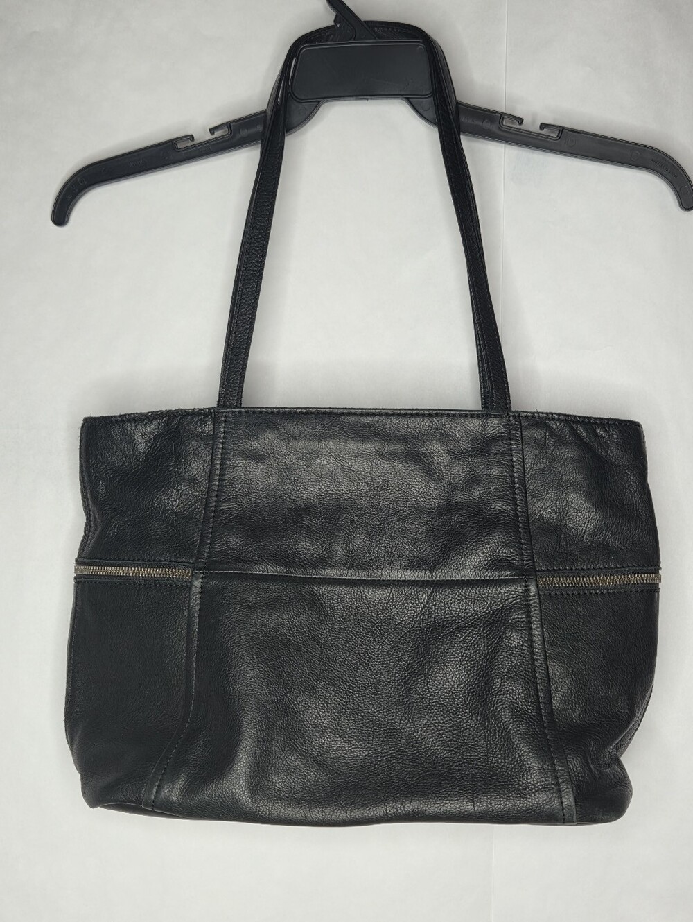 American Leather Black Shoulder Tote with Gold Zippers - Picture 13 of 14